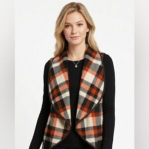 LTX open front knit vest plaid size medium